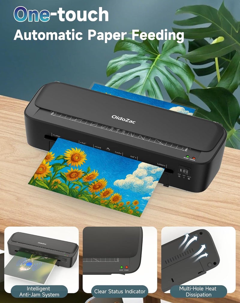 OidoZac Laminator Machine, 11 in 1 Laminating Never Jam Technology with 36 Laminating Sheets, 9 Inch Thermal Laminator A4 Laminating Machine Hot & Cold Mode for Home Office School Black - Image 2